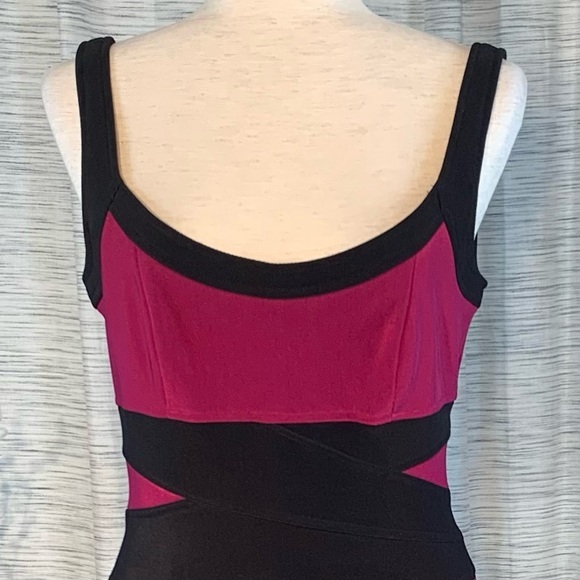 JS Collection purple with black bandage straps sleeveless sheath dress. - Picture 3 of 16